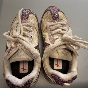 W6YZ Girls Glitter Sneakers Pink & Gold Star Logo “Just Say Wizz”  Sz 13